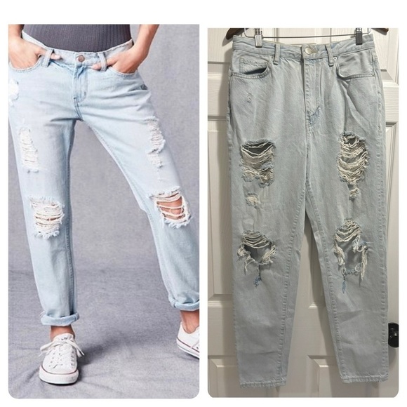 BDG Urban Outfitters MOM High Rise Jeans Light Denim Slash Distressed Size 30 - Picture 1 of 13